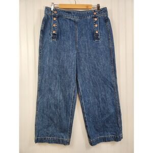 Point Sur Denim J.Crew Sailor Jeans Wide Leg High Rise Button Front Blue 36x25